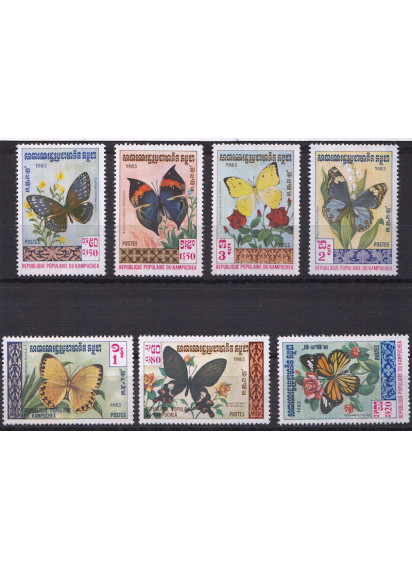 KAMPUCHEA CAMBOGIA francobolli sulle farfalle serie nuova Yvert e Tellier 369/75